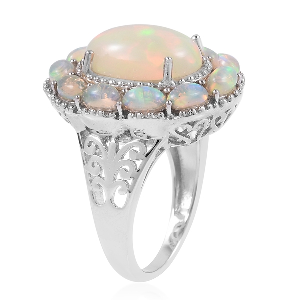 Cocktail Collection- Ethiopian Welo Opal (Ovl 14x10 mm), Ring in Rhodium Overlay Sterling Silver 5.750 Ct, Silver wt 7.48 Gms.