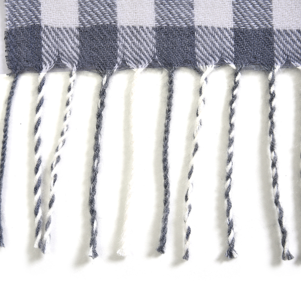 Checkered Pattern Knitted Scarf with Tassels (Size - 175x68 Cm) - Grey