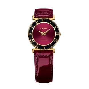 Jowissa Analog Watch in Stainless Steel with Laser Engraved Logo and Genuine Leather Burgundy Strap