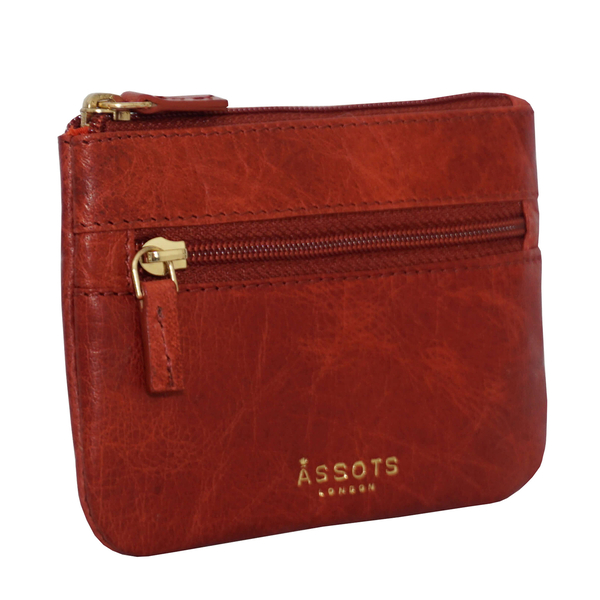 Assots London Mary 100% Genuine Leather Zip Top Coin Purse in Red (Size 12.5x8.5cm)