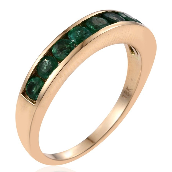ILIANA 18K Y Gold AAAA Boyaca Colombian Emerald (Rnd) Half Eternity Band Ring 1.000 Ct.