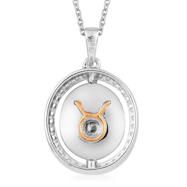 Natural Cambodian Zircon Zodiac-Taurus Pendant with Chain (Size 20) in Yellow Gold and Platinum Overlay Sterling Silver, Silver wt. 6.70 Gms