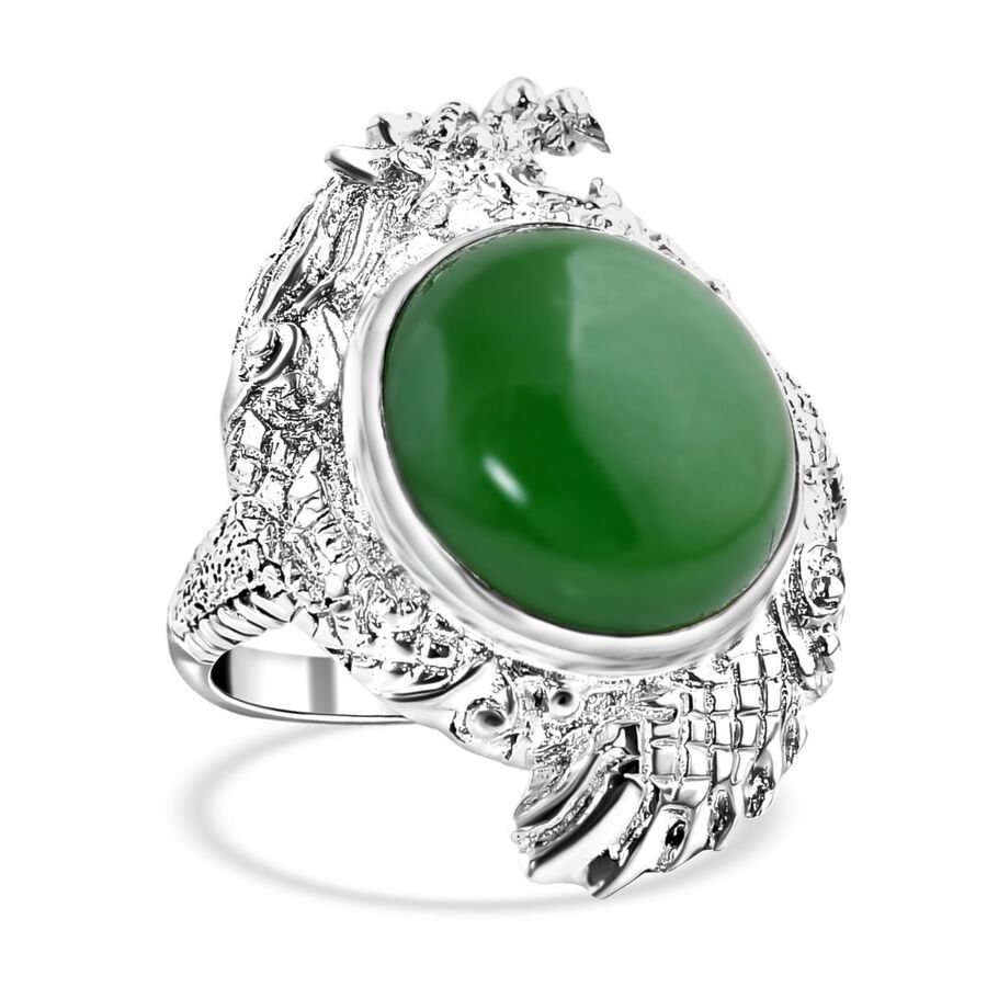 Royal Bali Collection - Green Jade Solitaire Ring in Sterling Silver 15.50 Ct, Silver Wt 10.70 GM