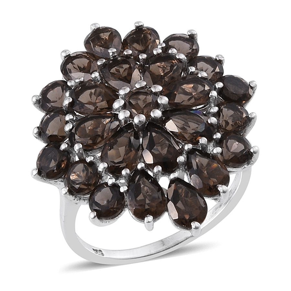 Brazilian Smoky Quartz (Pear) Cluster Ring in Platinum Overlay Sterling Silver 8.250 Ct.