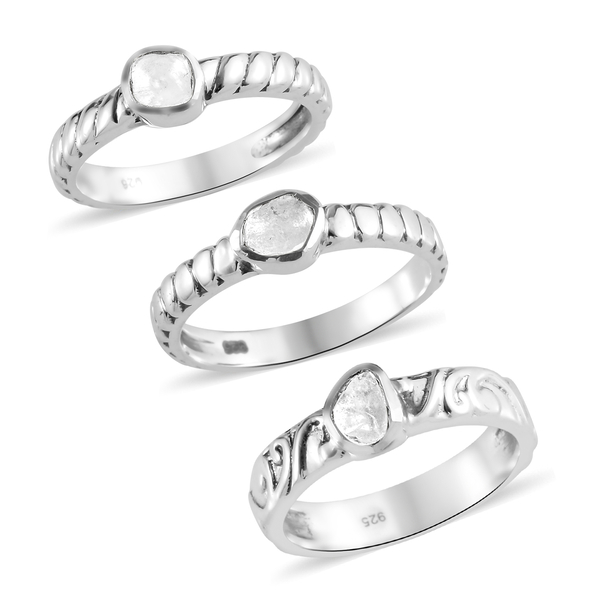 Polki Diamond Ring in Sterling Silver 0.33 Ct, Silver wt. 6.60 Gms