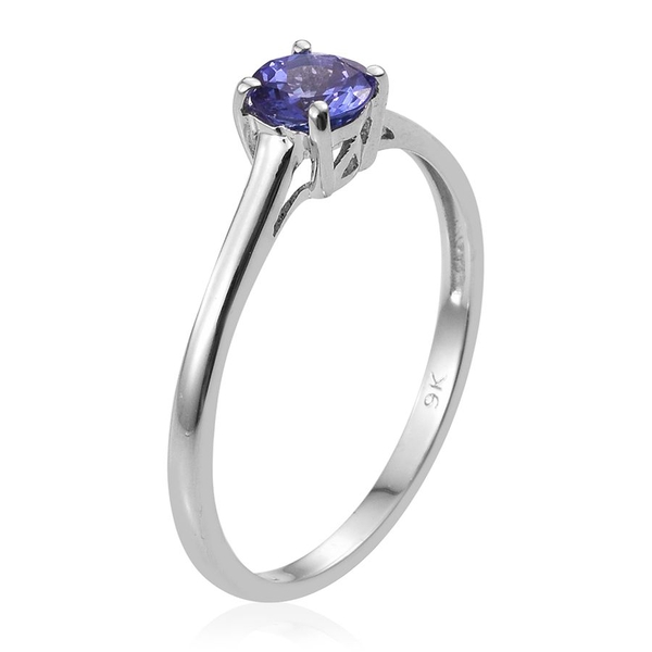 9K White Gold 2 Carat Tanzanite Round Solitaire Ring, Pendant and Stud Earrings Set.