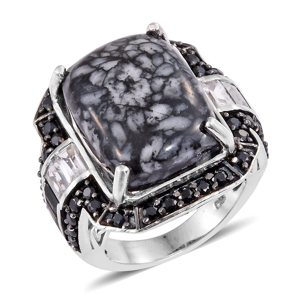 24.50 Ct Austrian Pinolith Halo Ring in Platinum Plated Silver 10 Grams