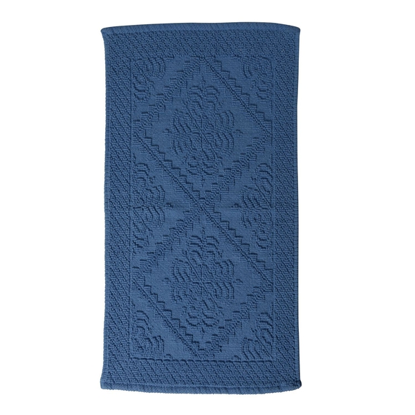 Bath Collection - 100% Cotton Blue Colour Geometrical Design Sculpted Bath Mat (Size 80X50 Cm)