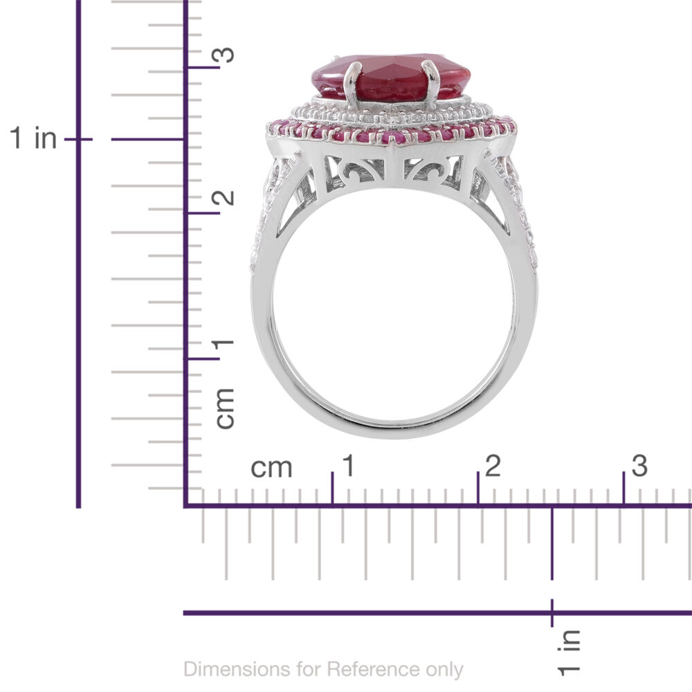 Red Carpet Collection- African Ruby (Hrt 10.50 Ct), Ruby and White Topaz Heart Ring in Rhodium Plated Sterling Silver 12.750 Ct.