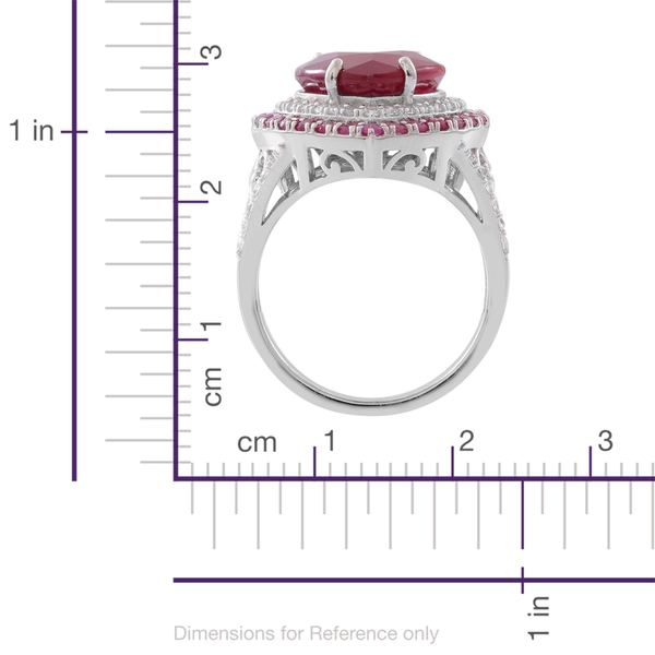 Red Carpet Collection- African Ruby (Hrt 10.50 Ct), Ruby and White Topaz Heart Ring in Rhodium Plated Sterling Silver 12.750 Ct.