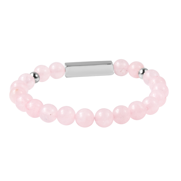 Rose Quartz Beads Stretchable Bracelet (Size 7) with Stainless Steel Bar 95.00 Ct.