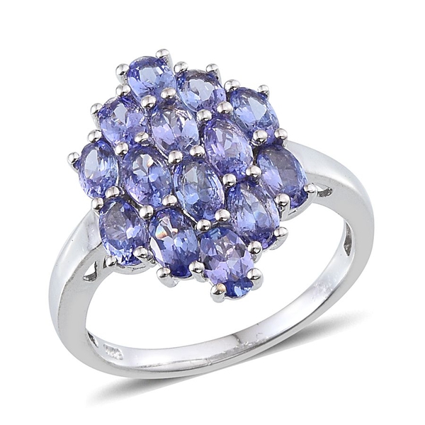 Tanzanite (Ovl) Cluster Ring in Platinum Overlay Sterling Silver 3.000 Ct.