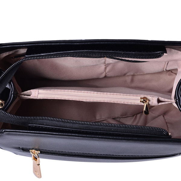 MILANO COLLECTION Rosa Floral Pattern Shoulder Bag with External Zipper Pocket (Size 24.5x22x12.5 Cm)