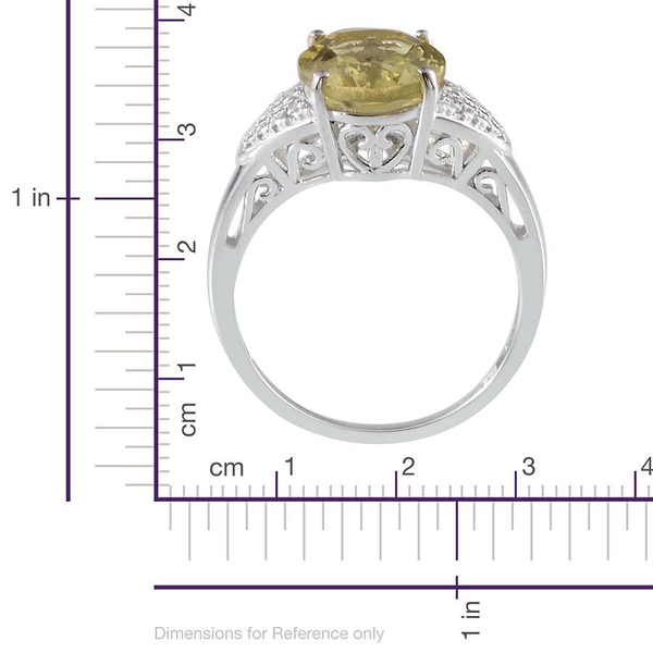 Brazilian Green Gold Quartz (Ovl 4.25 Ct), Diamond Ring in Platinum Overlay Sterling Silver 4.270 Ct.