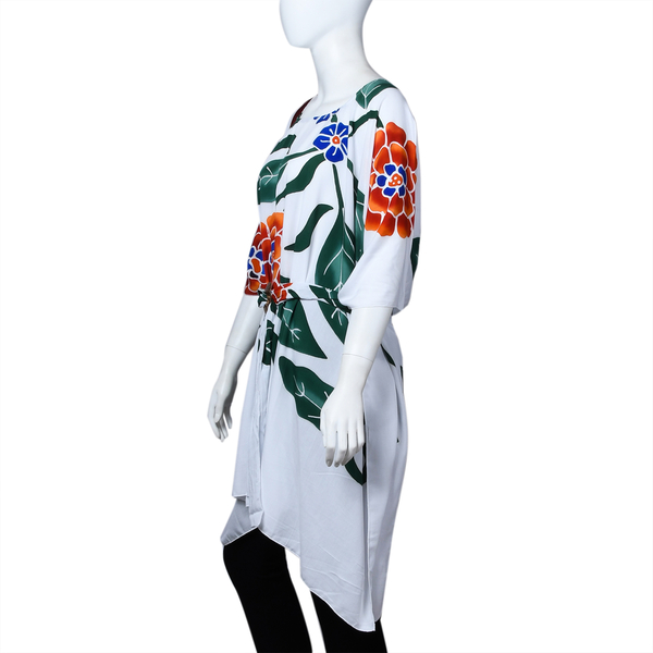 LA MAREY Bali Collection 100% Rayon Women Floral Pattern Midi Dress (Size 8-20) - White and Multi
