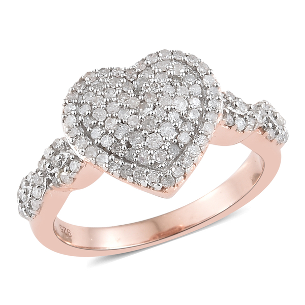 Diamond (Rnd) Heart Ring in Rose Gold Overlay Sterling Silver 0.450  Ct