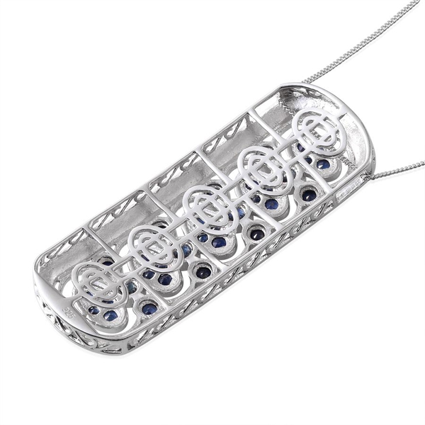 Kanchanaburi Blue Sapphire (Rnd) Pendant With Chain in Platinum Overlay Sterling Silver 2.750 Ct.