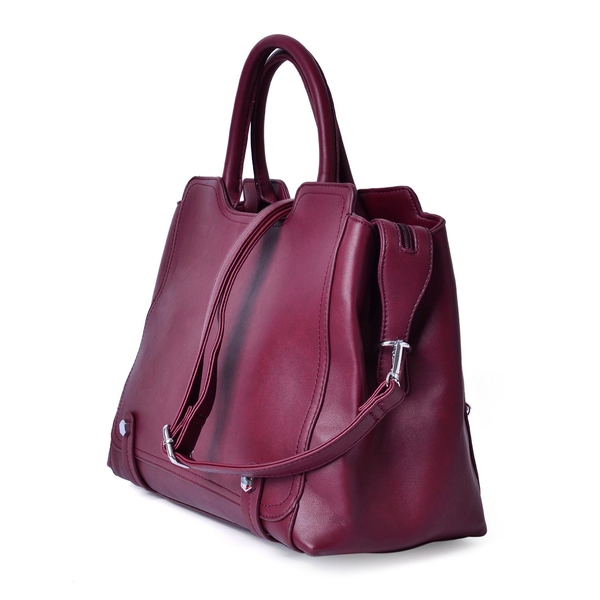 Set of 2 - Burgundy Colour Large Handbag with Adjustable and Removable Shoulder Strap and Small Handbag (Size 36x25x16Cm, 21x11.5 Cm)