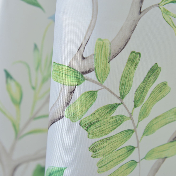 Cream, Green and Multi Colour Floral Pattern Water Proof Shower Curtain (Size 180X180 Cm) with 12 Plastic Hooks