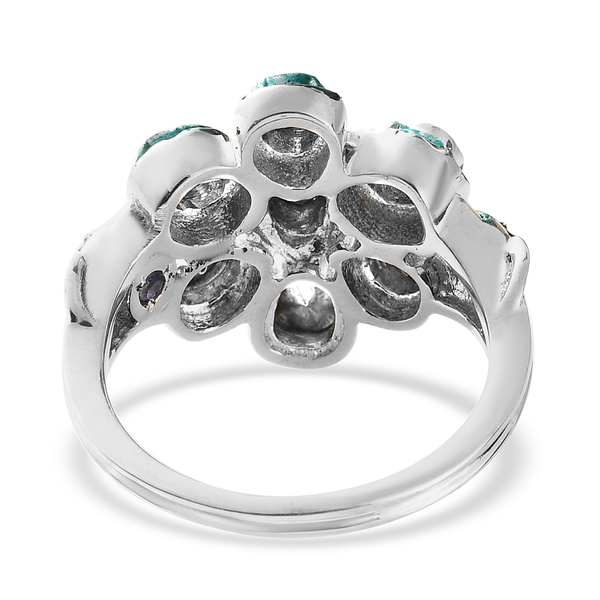GP Italian Garden Collection - Polki Green Diamond and Kanchanaburi Blue Sapphire Ring in Platinum Overlay Sterling Silver 0.36 Ct,  Silver Wt. 5.20 Gms