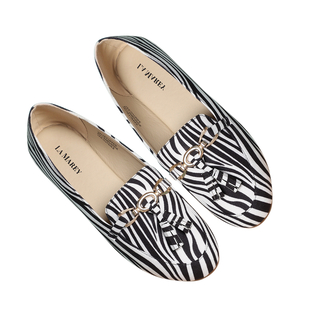 LA MAREY Zebra Pattern Velvet Flat Shoes with Tassel (Size 3) - White & Black