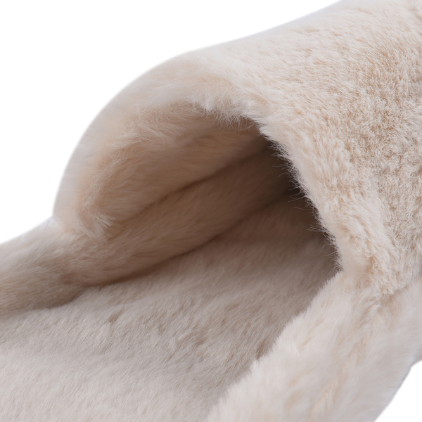 Faux Fur Hooded Scarf (Size 215x13cm) - Beige