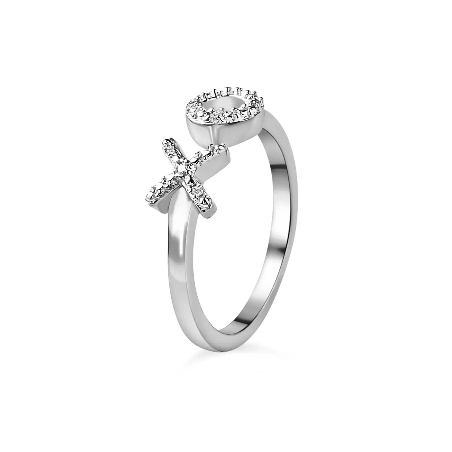 Diamond Hug and Kiss Ring in Platinum Overlay Sterling Silver