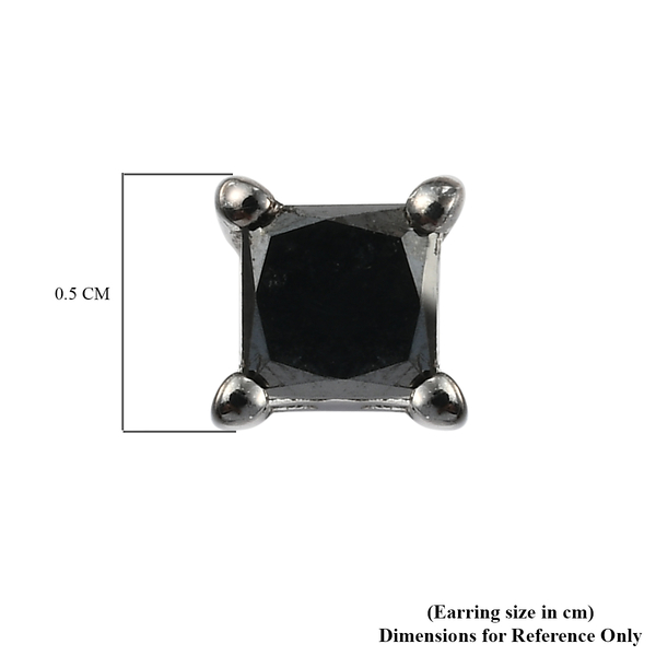 Black Diamond Stud Earrings ( With Push Back) in Platinum Overlay Sterling Silver 1.09 Ct.