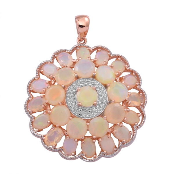 Ethiopian Welo Opal (Rnd) Pendant in Rose Gold Overlay Sterling Silver 10.000 Ct.