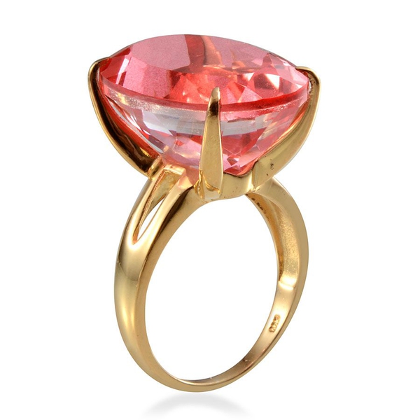 Padparadscha Colour Quartz (Ovl) Solitaire Ring in 14K Gold Overlay Sterling Silver 33.250 Ct.