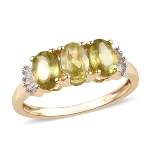 1.75 Ct AA Sava Sphene and Diamond Trilogy Ring in 9K Gold