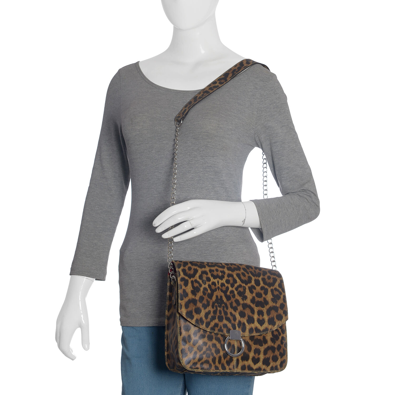 Close Out Deal Super Chic Leopard Print 100% Genuine Leather Handbag (Size 25x25 x8.5 Cm)