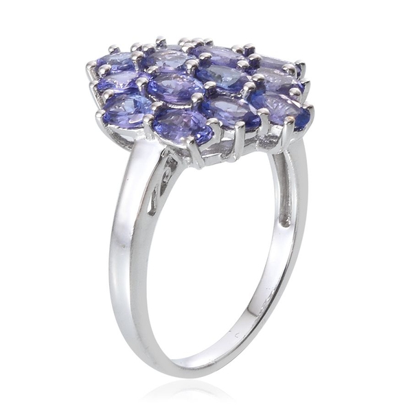 Tanzanite (Ovl) Cluster Ring in Platinum Overlay Sterling Silver 3.000 Ct.