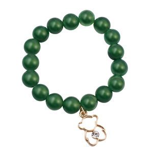 Green Agate Charm Bracelet (Size - 6 Strechable) In Yellow Tone