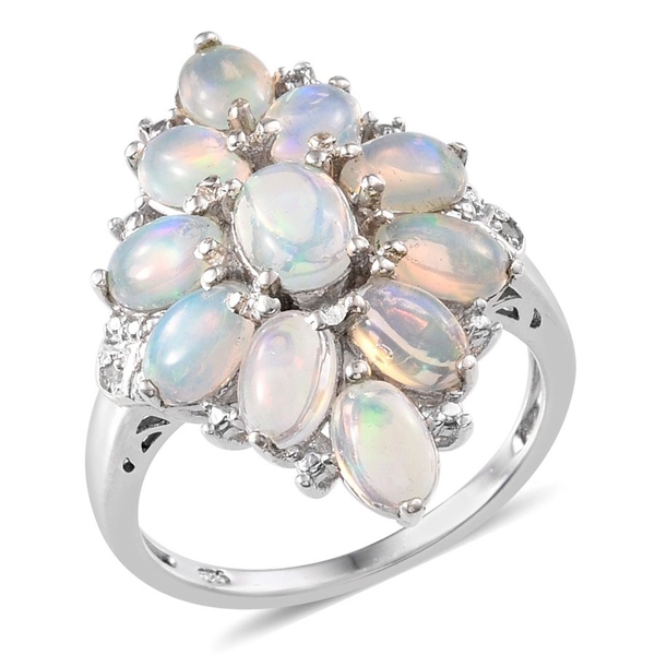 Ethiopian Welo Opal (Ovl), Diamond Ring in Platinum Overlay Sterling Silver 2.770 Ct.