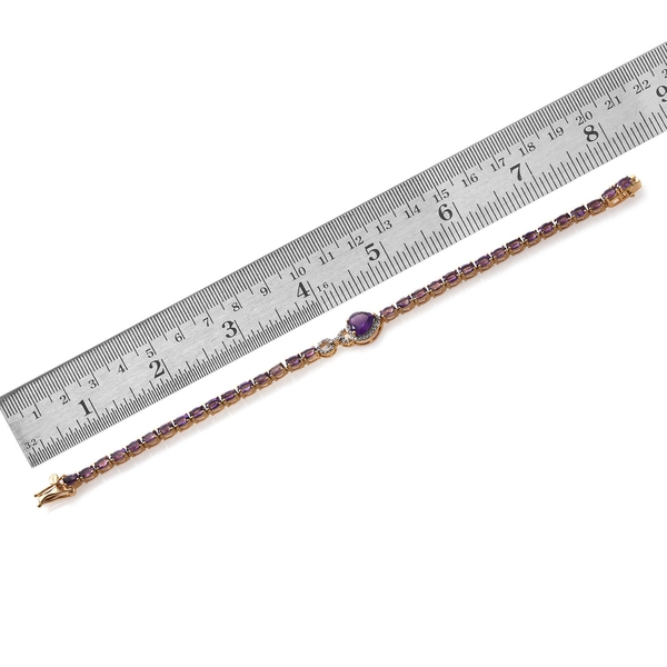 GP Amethyst (Hrt 1.35 Ct), Natural Cambodian Zircon and Kanchanaburi Blue Sapphire Bracelet (Size 7.5) in 14K Gold Overlay Sterling Silver 9.250 Ct.