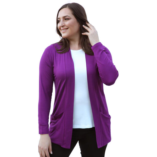 TAMSY Jersey Cardigan with Pockets (Size 10) - Purple
