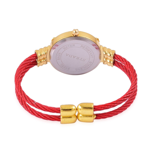STRADA Japanese Movement Red Colour Bangle Watch in Gold Tone with Stainless Steel Back
