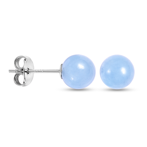 Aquamarine Bead Stud Earrings (with Push Back) in Rhodium Overlay Sterling Silver 5.50 Ct.