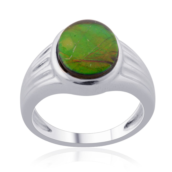 Tucson Collection Canadian Ammolite (Ovl) Solitaire Ring in Platinum Overlay Sterling Silver 2.400 C
