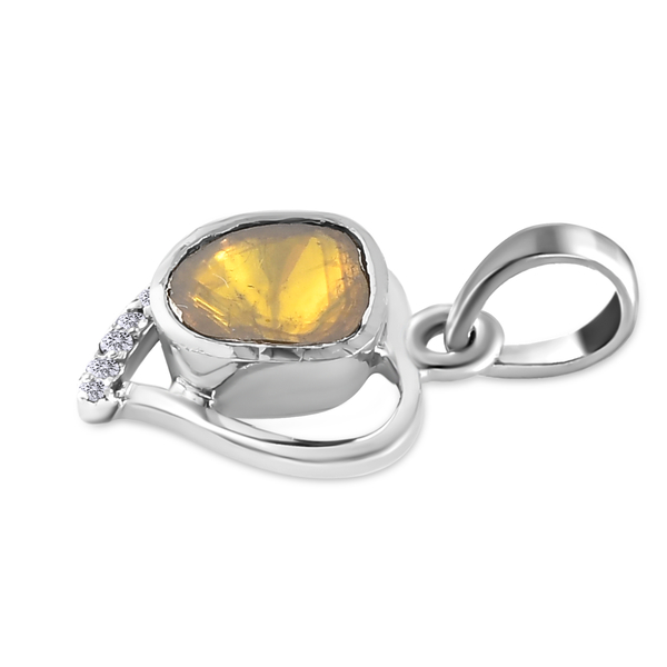 Artisan Crafted Polki Yellow Diamond and White Diamond Pendant in Platinum Overlay Sterling Silver 0.31 Ct.