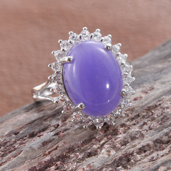Purple Jade (Ovl 10.50 Ct), Natural Cambodian Zircon Ring in Platinum Overlay Sterling Silver 11.500 Ct.