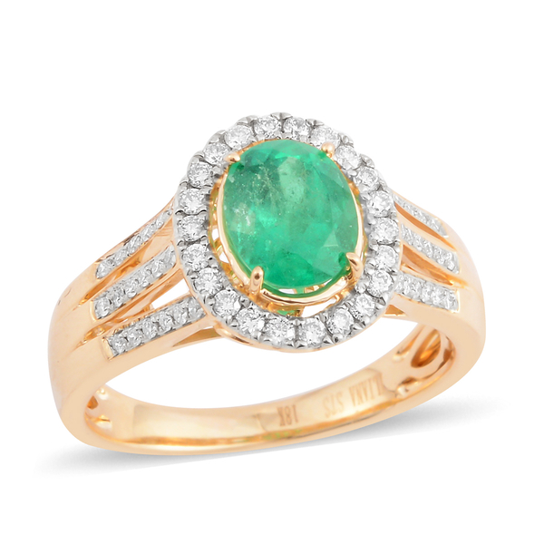 Iliana Colombian Emerald (1.28 Ct) and Diamond 18K Y Gold Ring  1.660  Ct.