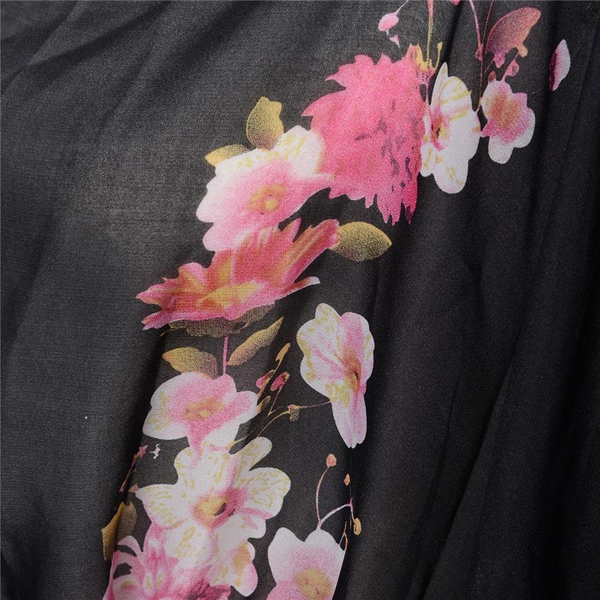 Multi Colour Flower Pattern Black Colour Kimono (Size 95x70 Cm)