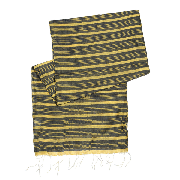 Set of 2 - Black and Gold Colour Stripes Pattern Scarf (Size 180X30 Cm), Black and Golden Colour Scarf (Size 180X35 Cm)