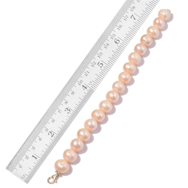 9K Y Gold Rare Size Fresh Water Peach Pearl Bracelet (Size 7.5) 100.000 Ct.