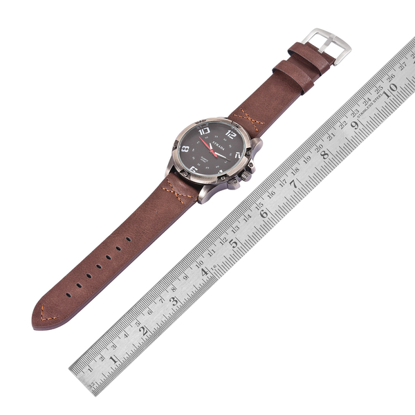 STRADA Japanese Movement Black Dial Water Resistant Watch in Black Tone with Stainless Steel Back and Chocolate Colour Strap