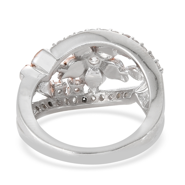Lustro Stella - Rose Gold and Platinum Overlay Sterling Silver (Rnd) Floral Ring Made with Finest CZ  Silver wt 5.31 Gms.