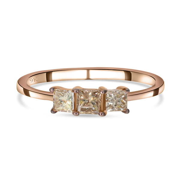 9K Rose Gold SGL Certified Champagne Diamond (I3) Trilogy Ring 0.50 Ct.