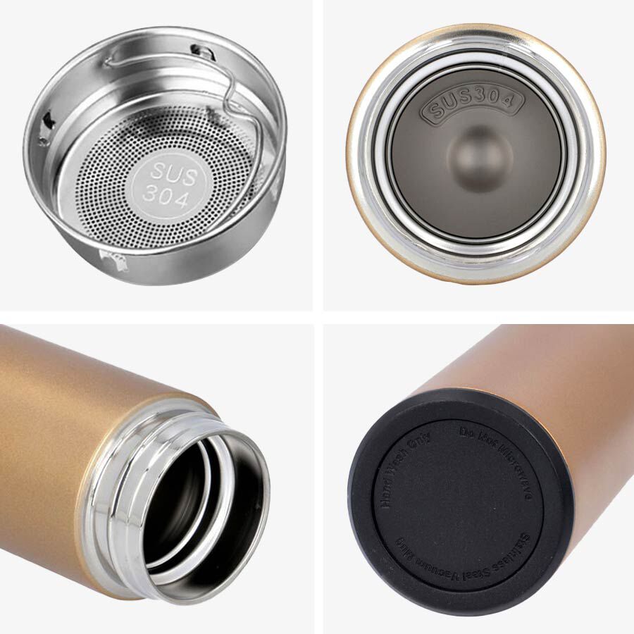 Hot and Cold Flask Bottle with Tea Infuser (Size 23x6cm - 500ml) - Gold